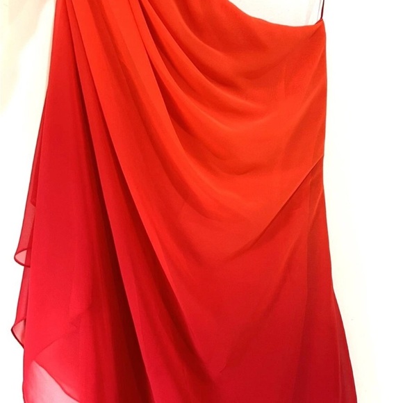 CACHE  One Shoulder Flowy Dress Orange/Red Sz 4 - Picture 3 of 5